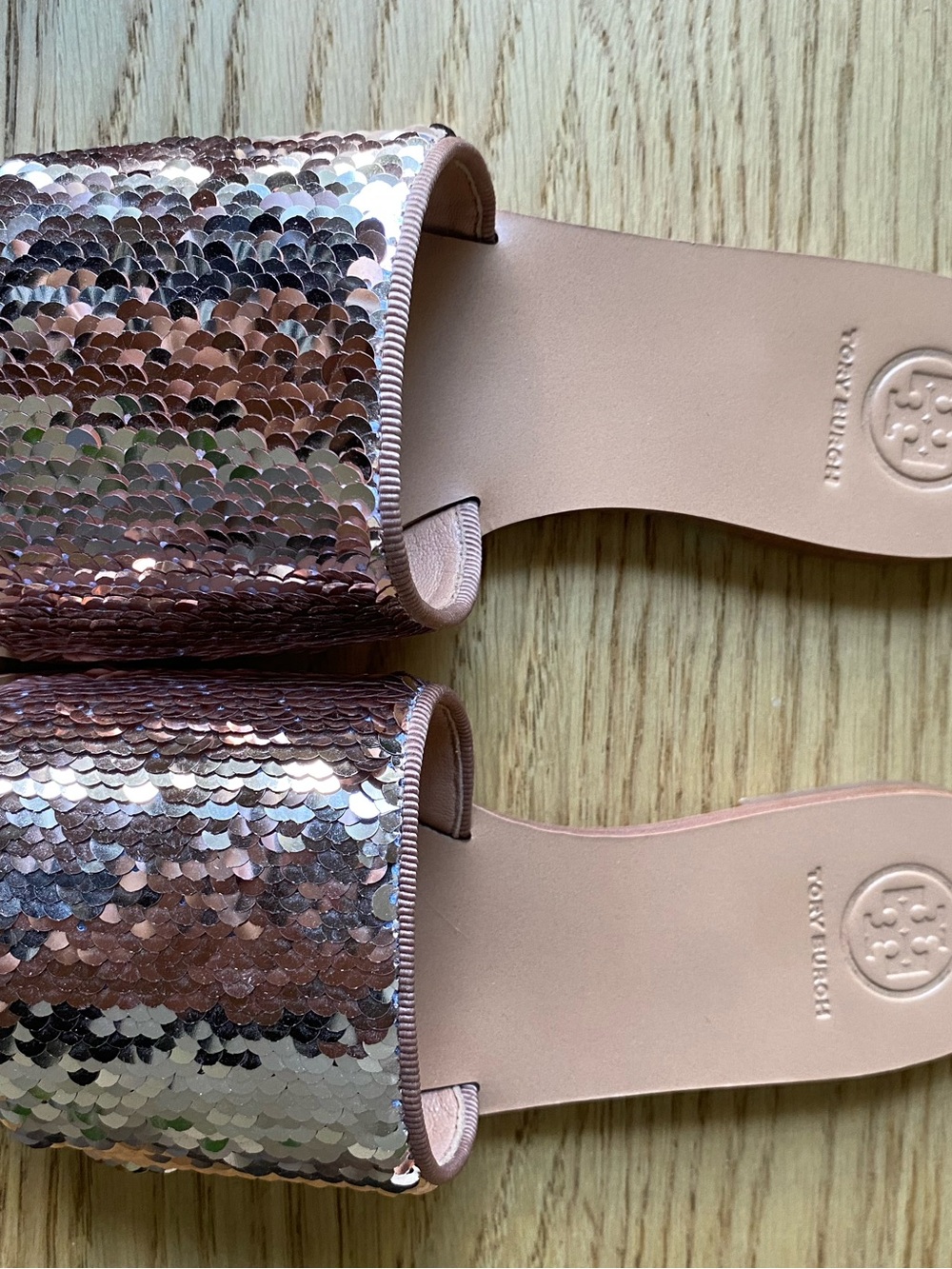 Tory Burch Carter Sequin Slide Sandals - Rose Gold